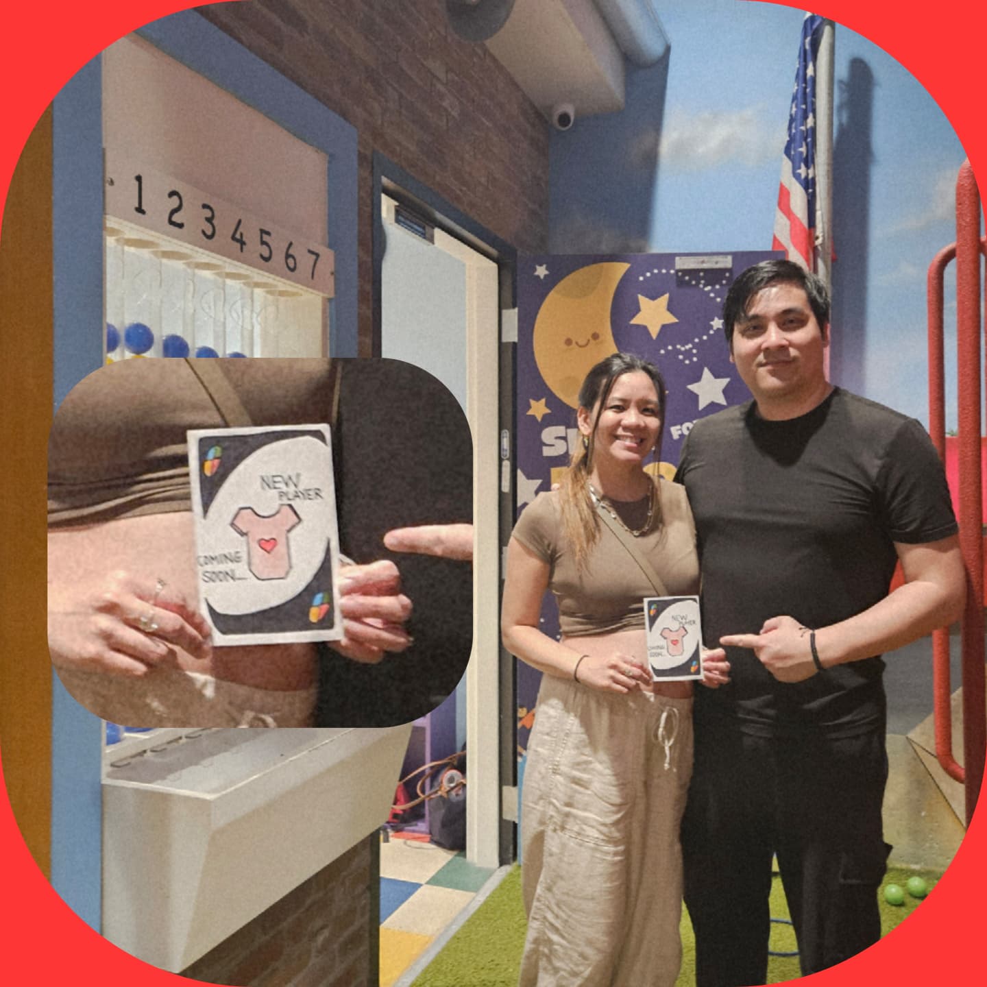 Mikey and Kat holding their New Player Coming Soon announcement card